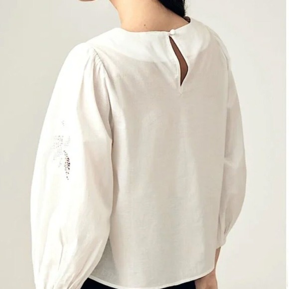 Farm Rio x Anthropologie White Cotton Puff Sleeve Scoop Neck Lace Top Size M - Picture 3 of 13